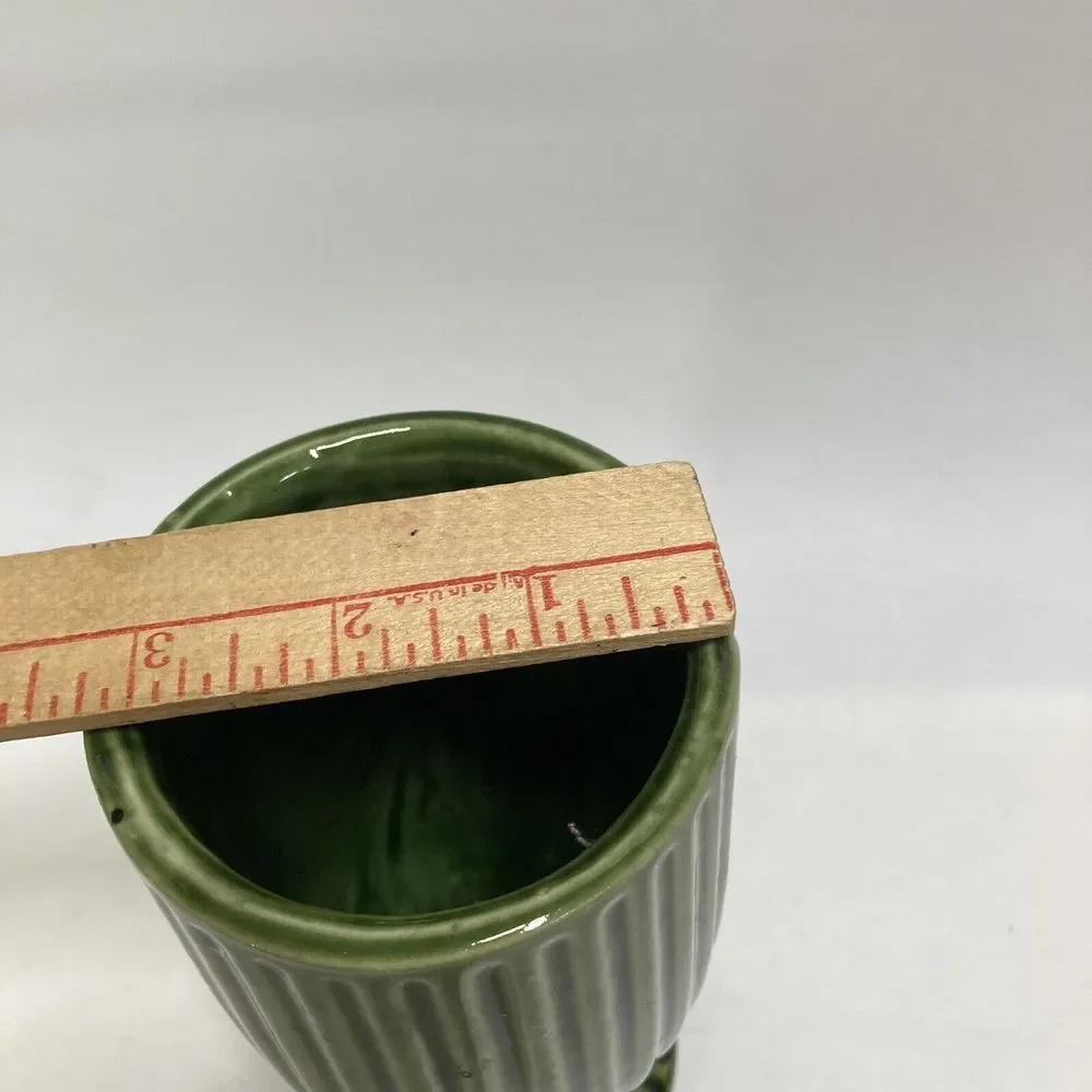 Pottery  Footed Vase Goblet MCM Green Farm‎ Cottage Pedestal  7.5